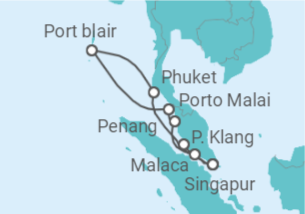 Reiseroute der Kreuzfahrt  Thailand, Malaysia - Holland America Line