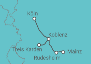 Reiseroute der Kreuzfahrt  Köln • Rüdesheim • Mainz • Köln - Nicko Cruises
