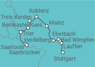 Reiseroute der Kreuzfahrt  Stuttgart • Heidelberg • Saarbrücken - Nicko Cruises