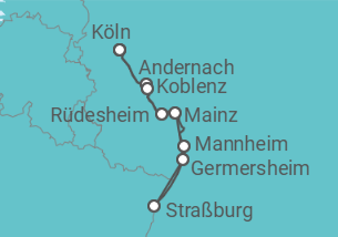 Reiseroute der Kreuzfahrt  Köln • Rüdesheim • Speyer • Köln - Nicko Cruises