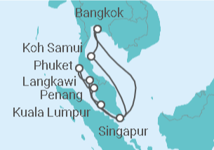 Reiseroute der Kreuzfahrt  Thailand, Malaysia & Singapur - AIDA