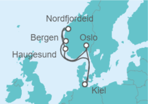 Reiseroute der Kreuzfahrt  Norwegen ab Kiel 1 - AIDA