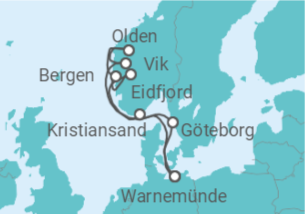 Reiseroute der Kreuzfahrt  Norwegens Fjorde ab Warnemünde 3 - AIDA