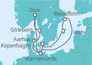 Reiseroute der Kreuzfahrt  Skandinavische Städte mit Stockholm - AIDA