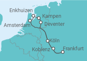 Reiseroute der Kreuzfahrt  Frankfurt • Amsterdam • IJsselmeer • Frankfurt - Nicko Cruises