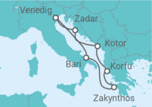 Reiseroute der Kreuzfahrt  Montenegro, Griechenland, Italien - MSC Cruises