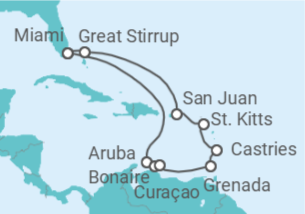 Reiseroute der Kreuzfahrt  Aruba, Curaçao, St. Lucia, Puerto Rico - Oceania Cruises