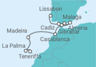 Reiseroute der Kreuzfahrt  Spanien, Portugal, Marokko, Gibraltar - Oceania Cruises