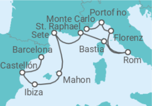 Reiseroute der Kreuzfahrt  Von Barcelona nach Monte Carlo, Monaco - Oceania Cruises