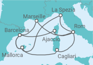 Reiseroute der Kreuzfahrt  Große Mittelmeerreise ab Mallorca - AIDA