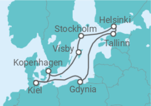 Reiseroute der Kreuzfahrt  10 Nächte - Ostsee mit Helsinki & Visby - Mein Schiff