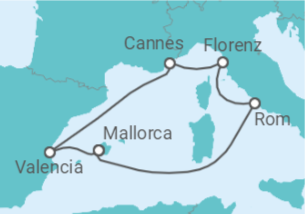 Reiseroute der Kreuzfahrt  7 Nächte - Westliches Mittelmeer mit Valencia - Mein Schiff