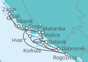 Reiseroute der Kreuzfahrt  Trogir • Zadar • Dubrovnik •  Trogir - Nicko Cruises
