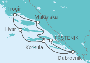 Reiseroute der Kreuzfahrt  Trogir • Split • Makarska • Dubrovnik • Hvar • Trogir  - Nicko Cruises