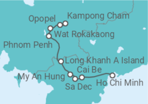 Reiseroute der Kreuzfahrt  Siem Reap • Angkor Wat • Phnom Penh • Ho-Chi-Minh-Stadt (Saigon) - mit Flug - Nicko Cruises
