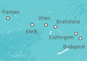 Reiseroute der Kreuzfahrt  Passau • Wien •  Esztergom • Budapest • Passau - Nicko Cruises