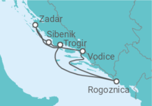 Reiseroute der Kreuzfahrt  Trogir • Šibenik • Kornaten • Zadar • Trogir - mit Flug - Nicko Cruises