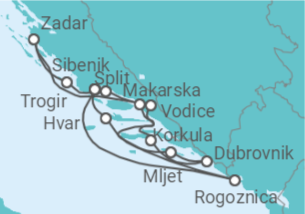 Reiseroute der Kreuzfahrt  Trogir • Dubrovnik • Zadar • Trogir - mit Flug - Nicko Cruises