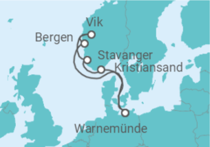 Reiseroute der Kreuzfahrt  Norwegen ab Warnemünde - AIDA