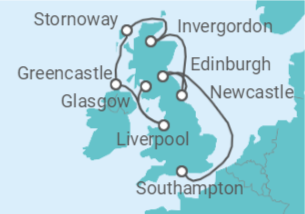 Reiseroute der Kreuzfahrt  Inaugural United Kingdom & Ireland Journey - Scottish Lochs, Irish Isle & Military Tattoo - Explora Journeys
