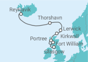 Reiseroute der Kreuzfahrt  Scottish Highlands & Icelandic Geysers - Explora Journeys