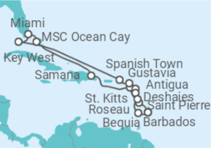 Reiseroute der Kreuzfahrt  An Extended Journey of Caribbean Rhythm & Creole Soul - Explora Journeys
