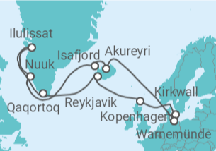 Reiseroute der Kreuzfahrt  Island & Grönland - MSC Cruises
