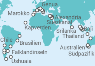 Reiseroute der Kreuzfahrt  MSC Weltreise  - MSC Cruises