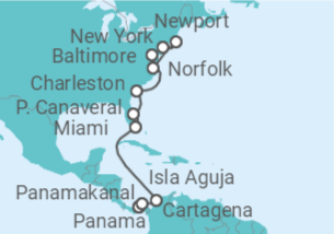Reiseroute der Kreuzfahrt  Durch den Panamakanal bis zum Big Apple - Hapag-Lloyd Cruises