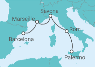 Reiseroute der Kreuzfahrt  Italien, Frankreich - Costa Kreuzfahrten
