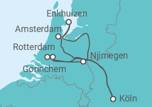 Reiseroute der Kreuzfahrt  Köln • Rotterdam • Amsterdam • Köln - Nicko Cruises