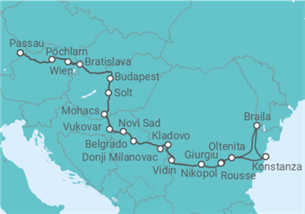 Reiseroute der Kreuzfahrt  Passau • Donaudelta • Passau - Nicko Cruises