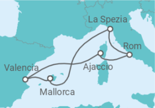 Reiseroute der Kreuzfahrt  Mediterrane Schätze ab Mallorca - AIDA