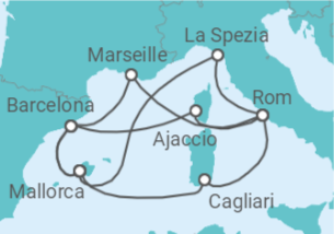 Reiseroute der Kreuzfahrt  Große Mittelmeerreise ab Mallorca 1 - AIDA