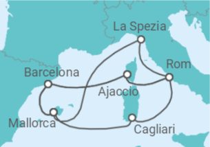 Reiseroute der Kreuzfahrt  Große Mittelmeerreise ab Mallorca 1 - AIDA