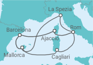 Reiseroute der Kreuzfahrt  Große Mittelmeerreise ab Mallorca 1 - AIDA