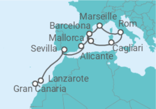 Reiseroute der Kreuzfahrt  Von Gran Canaria nach Mallorca 2 - AIDA