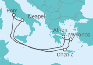 Reiseroute der Kreuzfahrt  Italien, Griechenland - Disney Cruise Line