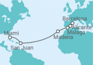 Reiseroute der Kreuzfahrt  Spanien, Portugal, Puerto Rico - Oceania Cruises
