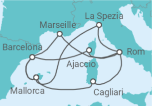 Reiseroute der Kreuzfahrt  Große Mittelmeer-Reise ab Mallorca 1 - AIDA