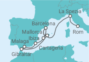 Reiseroute der Kreuzfahrt  Spanien, Italien & Gibraltar ab Barcelona - AIDA