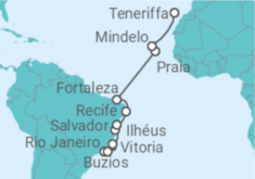 Reiseroute der Kreuzfahrt  Rio de Janeiro • Búzios • Vitória • Ilhéus • Salvador de Bahia • Recife • Natal • Fortaleza • Kapver - Nicko Cruises