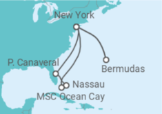 Reiseroute der Kreuzfahrt  USA, Bahamas, Bermudas - MSC Cruises