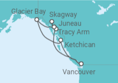 Reiseroute der Kreuzfahrt  Alaska - Holland America Line