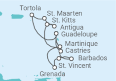 Reiseroute der Kreuzfahrt  15 Tage Ostkaribik mit Flug Alles Inklusive - MSC Cruises