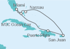 Reiseroute der Kreuzfahrt  Karibik mit Bahamas All Inclusive & Miami - MSC Cruises