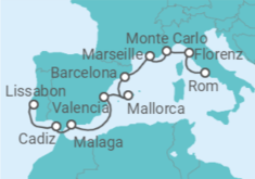 Reiseroute der Kreuzfahrt  Von Civitavecchia (Rom) nach Lissabon (Portugal) - Silversea