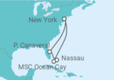 Reiseroute der Kreuzfahrt  USA, Bahamas - MSC Cruises