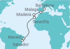 Reiseroute der Kreuzfahrt  Spanien, Portugal, Brasilien Alles Inklusive - MSC Cruises