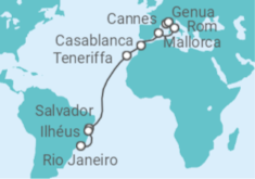 Reiseroute der Kreuzfahrt  Italien, Spanien, Marokko, Brasilien Alles Inklusive - MSC Cruises